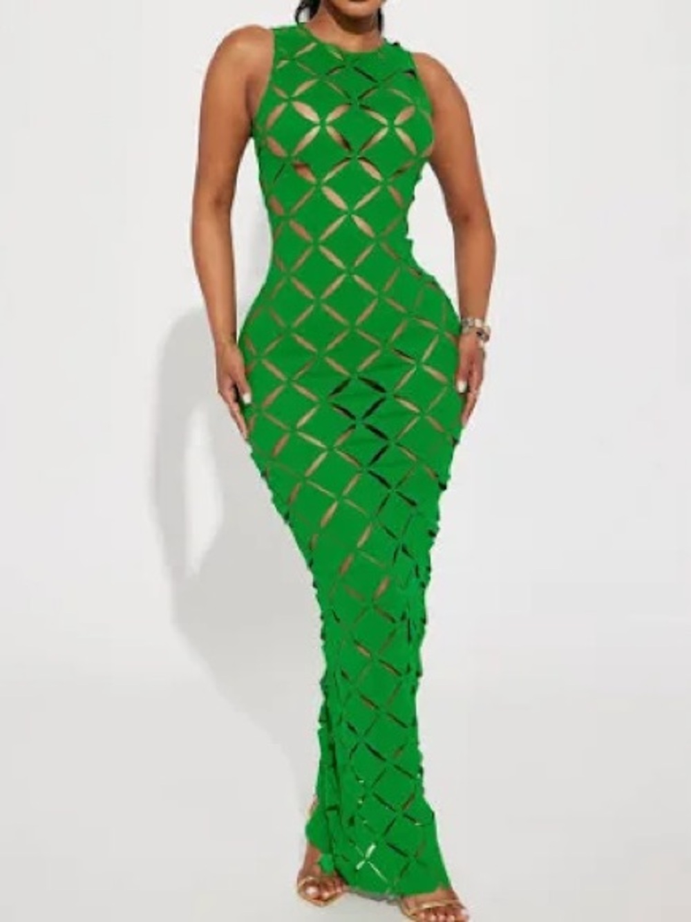 Fashion Nova Green Cutout Mesh Maxi Dress